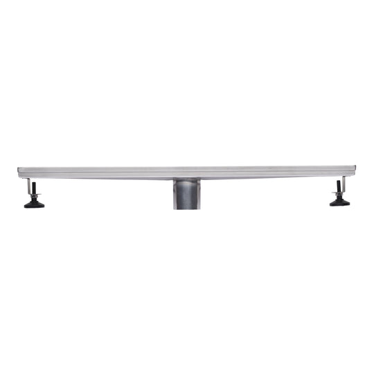 BAI 47070 Stainless Steel 24-inch Linear Shower Drain with adjustable leveling legs and a removable grate shown against a white background.
