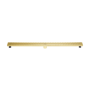 BAI 47102 Stainless Steel 48-inch Linear Shower Drain in a brushed gold finish with adjustable leveling legs and a removable grate shown against a white background.