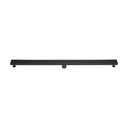BAI 47111 Stainless Steel 60-inch Linear Shower Drain in a matte black finish with adjustable leveling legs and a removable grate shown against a white background.