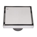 BAI 47120 Stainless Steel 5-inch Square Shower Drain with a removable grate shown against a white background.