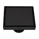 BAI 47121 Stainless Steel 5-inch Square Shower Drain in a matte black finish with a removable grate shown against a white background.