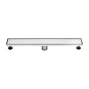 BAI 47130 Stainless Steel 24-inch Linear Shower Drain with adjustable leveling legs and removable grate shown against a white background.