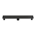 BAI 47131 Stainless Steel 24-inch Linear Shower Drain in matte black finish with adjustable leveling legs and removable grate shown against a white background.