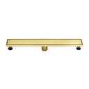 BAI 47132 Stainless Steel 24-inch Linear Shower Drain in brushed gold finish with adjustable leveling legs and removable grate shown against a white background.