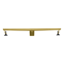 BAI 47132 Stainless Steel 24-inch Linear Shower Drain in brushed gold finish with adjustable leveling legs and removable grate shown in a side view against a white background.
