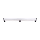 BAI 47140 Stainless Steel 32-inch Linear Shower Drain with adjustable leveling legs and removable grate shown against a white background.