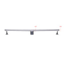 BAI 47140 Stainless Steel 32-inch Linear Shower Drain with adjustable leveling legs and removable grate shown in a side view against a white background.