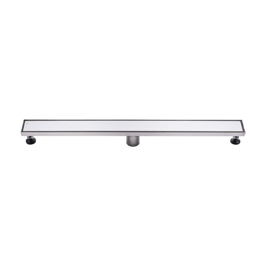 BAI 47150 Stainless Steel 36-inch Linear Shower Drain with adjustable leveling legs and removable grate shown against a white background.