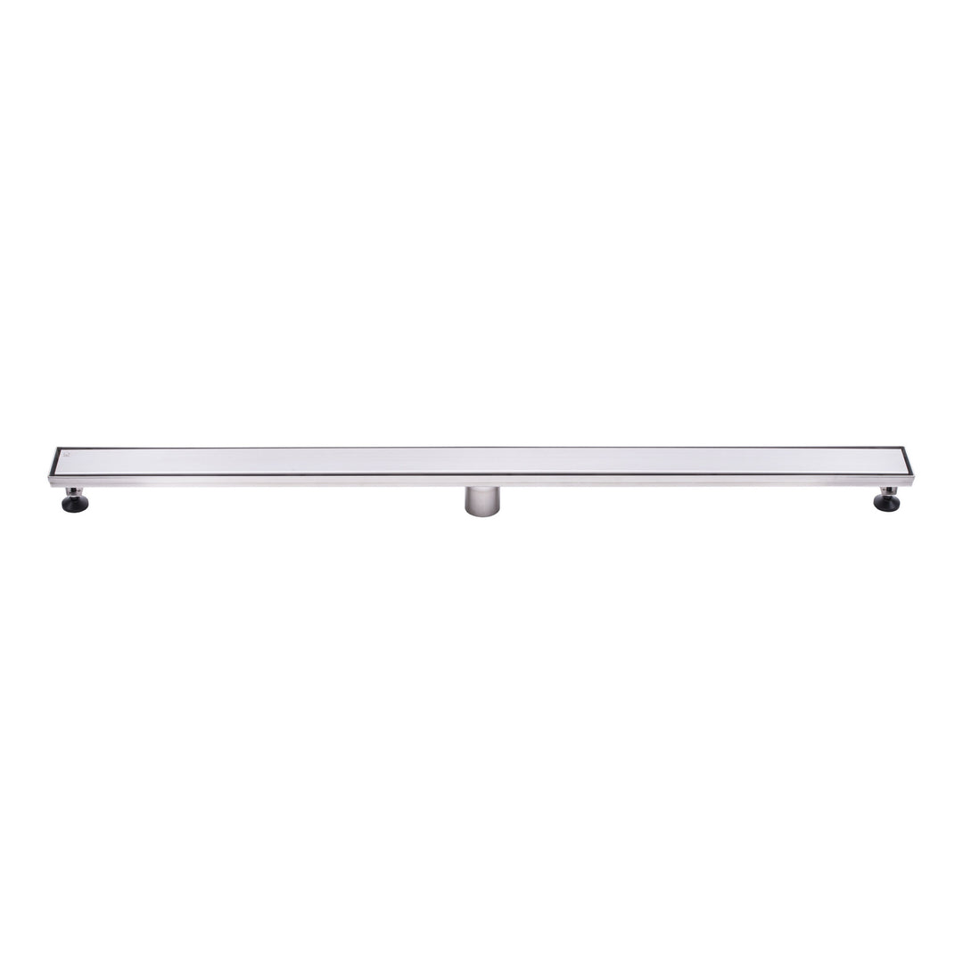 BAI 47160 Stainless Steel 48-inch Linear Shower Drain with adjustable leveling legs and removable grate shown against a white background.