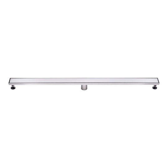 BAI 47160 Stainless Steel 48-inch Linear Shower Drain with adjustable leveling legs and removable grate shown against a white background.