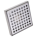 BAI 47180 Stainless Steel 5-inch Square Shower Drain with a removable grate that has square holes shown against a white background.