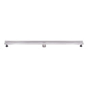 BAI 47220 Stainless Steel 48-inch Linear Shower Drain with a removable grate that has square holes and adjustable leveling legs shown against a white background.
