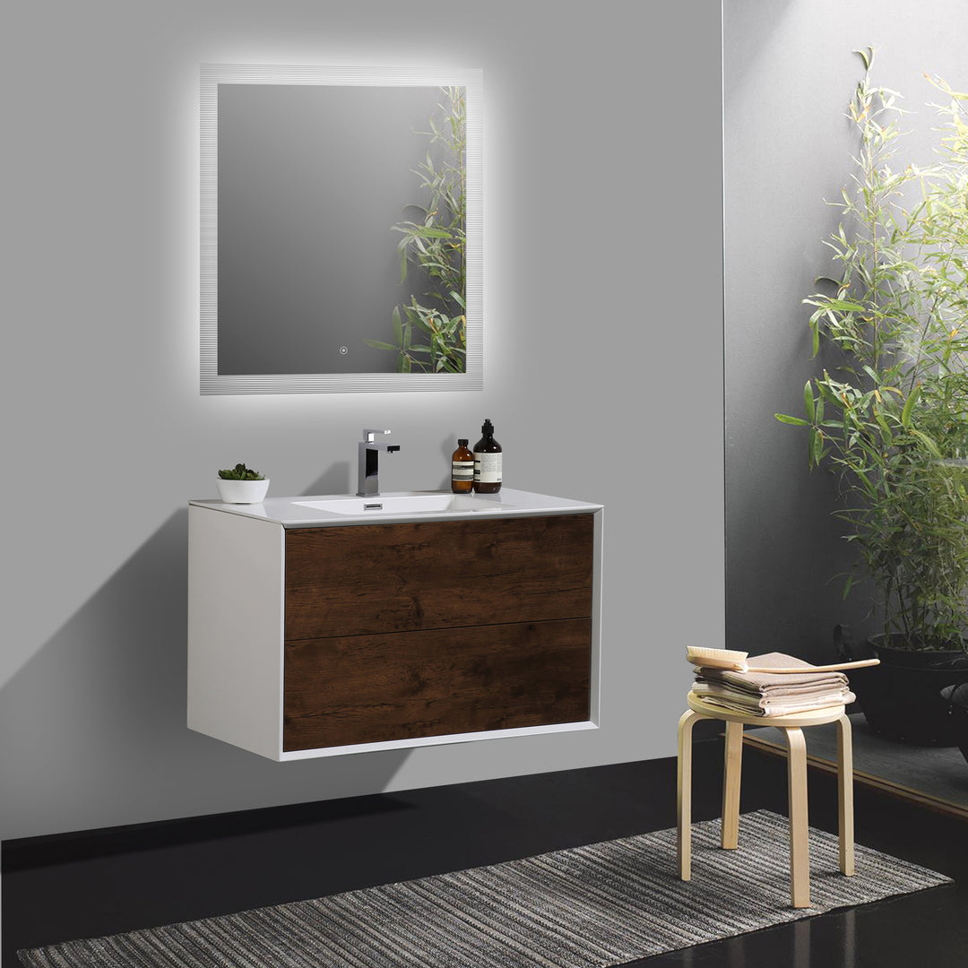 BAI 0852 Wall Hung 36-inch Bathroom Cabinet in Rose Wood Finish