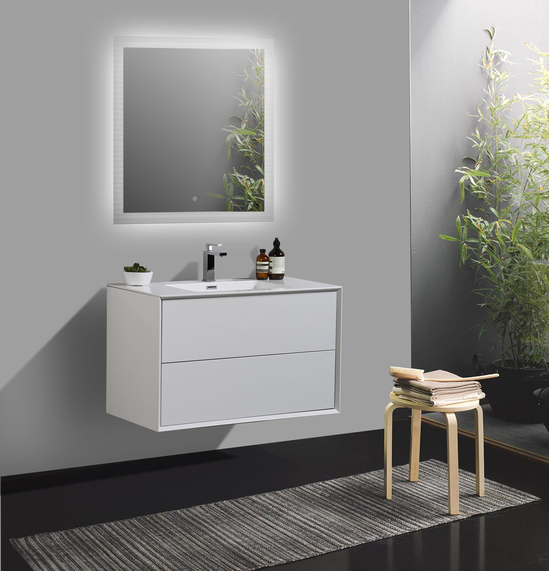 BAI 0853 Wall Hung 36-inch Bathroom Cabinet in Gloss White Finish