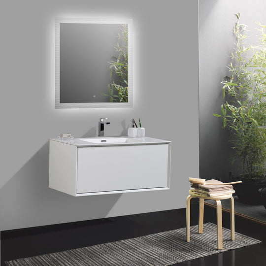 BAI 0850 Wall Hung 36-inch Bathroom Cabinet in Gloss White Finish