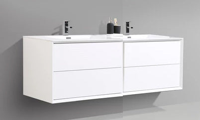 BAI 8008 Wall Hung 60-inch Bathroom Cabinet in Gloss White Finish