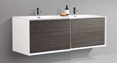 BAI 8009 Wall Hung 60-inch Bathroom Cabinet in Graphite Wood Finish