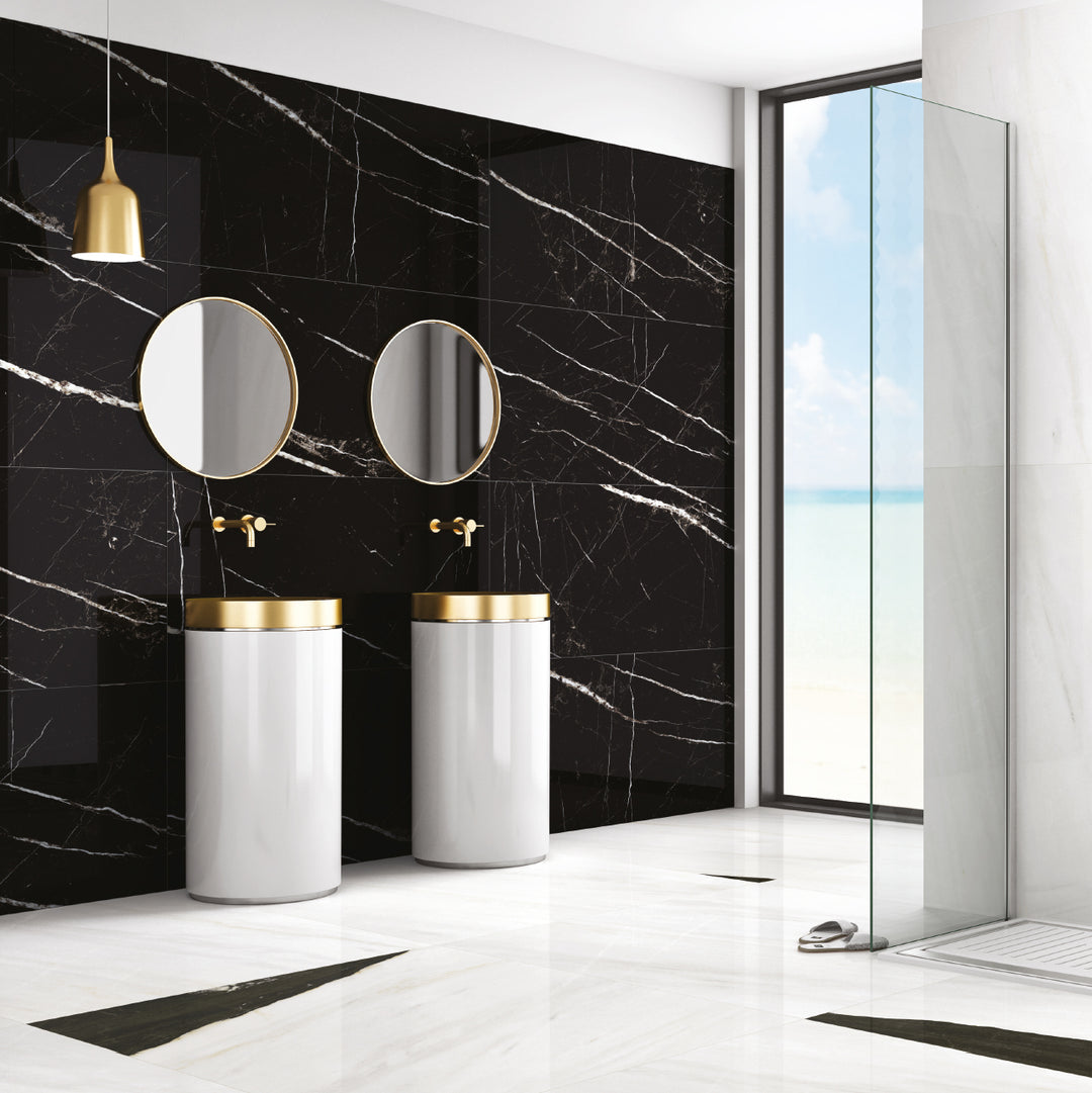 BAI 9062 Bookmatch Marquina Pitch High Gloss Porcelain Tile (48x110)