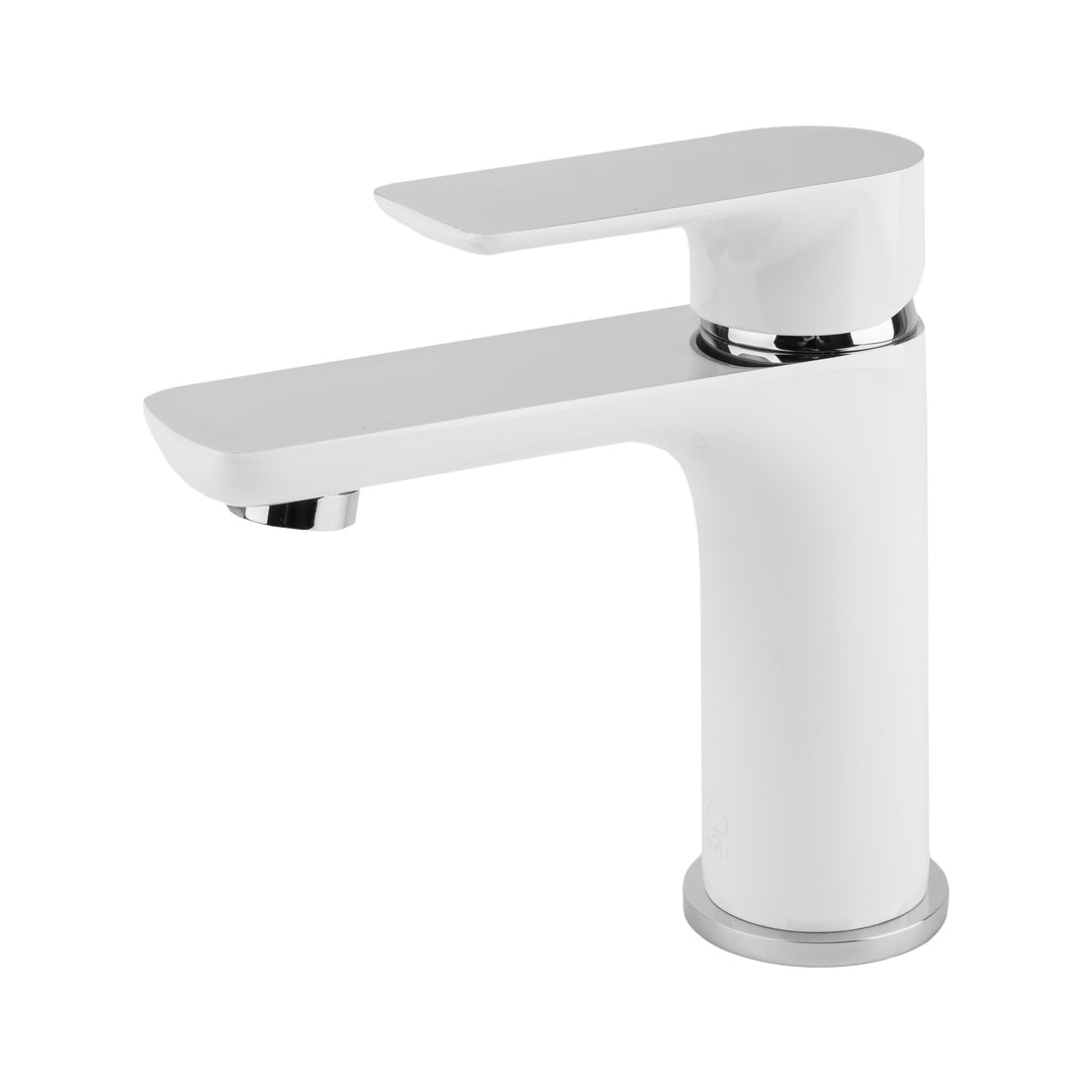 BAI 0608 Single Handle Contemporary Bathroom Faucet in White and Polished Chrome Finish