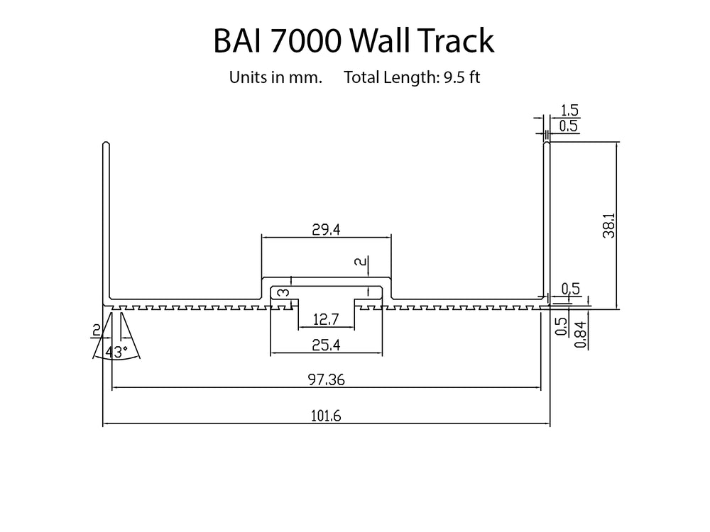 Technical drawings BAI 7000 Aluminum Wall Tracks Kit