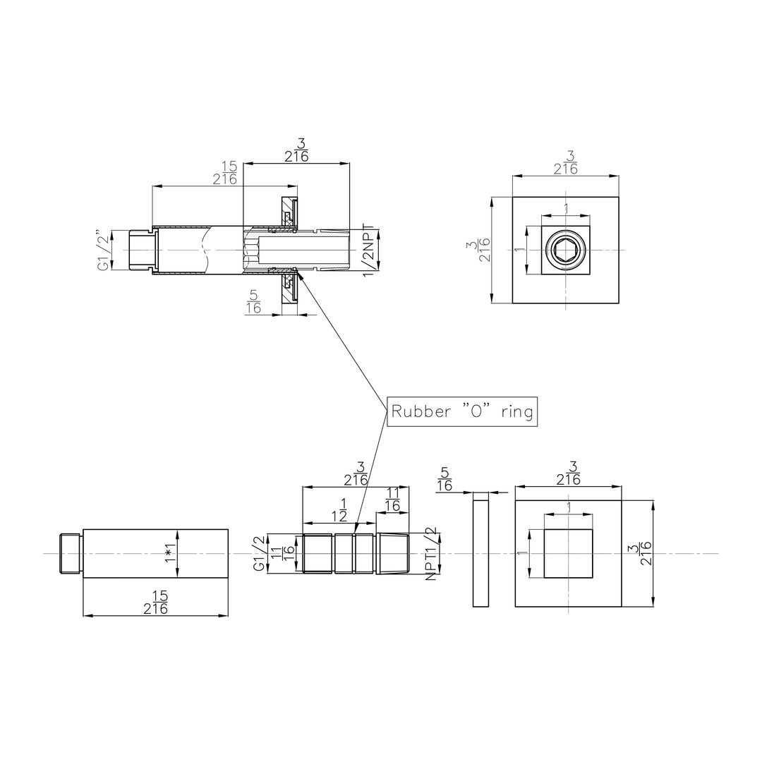 Technical drawings for BAI 0457 Ceiling Mounted 3-inch Shower Head Arm in Matte Black Finish