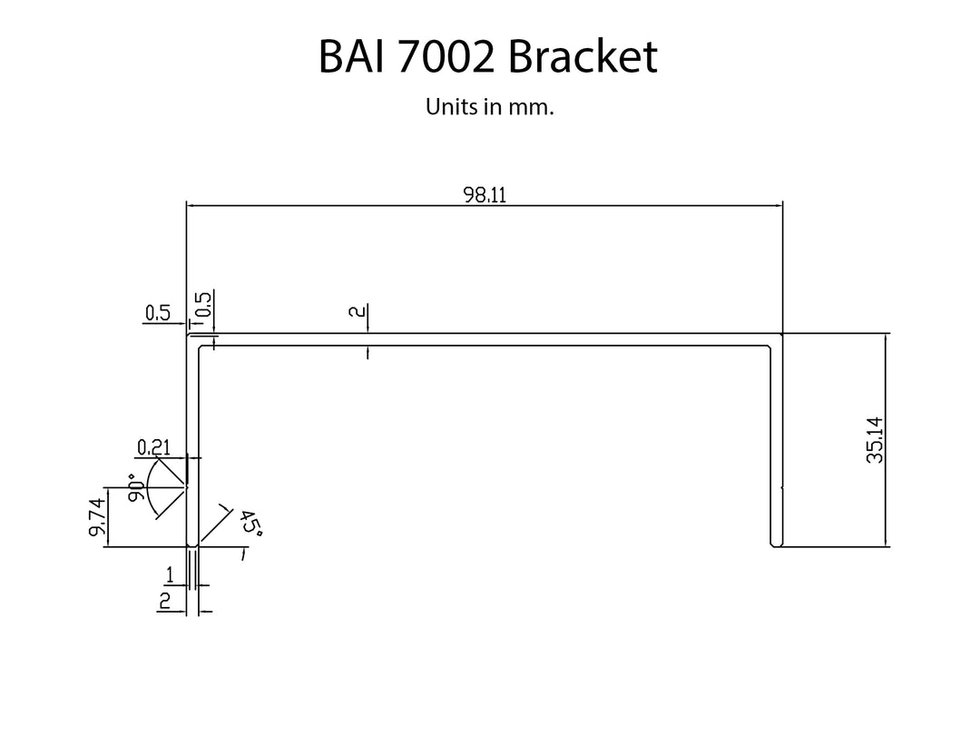 Technical drawings for BAI 7002 Aluminum Brackets Kit