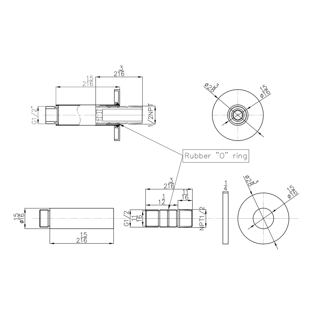 Technical drawings for BAI 0476 Ceiling Mounted 3-inch Shower Head Arm in Brushed Gold Finish